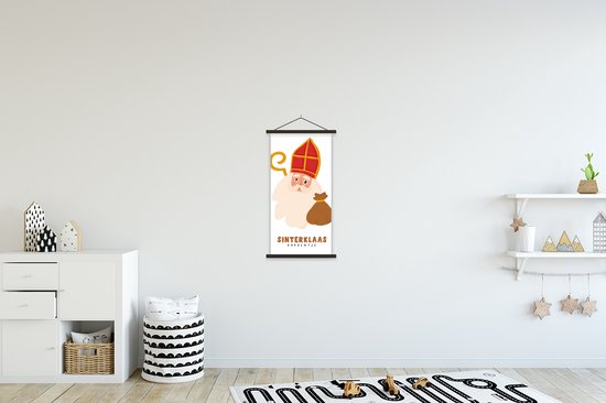 Posterhanger avec affiche - Affiche scolaire - Sinterklaas - Quotes - Saint - Sinterklaas capon - 40x80 cm - Lattes noires