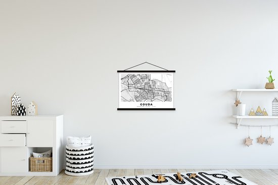 Porte-affiche avec affiche - Affiche scolaire - Carte - Gouda - Pays- Nederland - 60x40 cm - Lattes noires