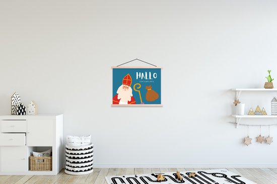 Porte-affiche avec affiche 40x30 cm - Affiche scolaire - Sinterklaas - Citations - Saint Nicolas - Bonjour Sinterklaas - Enfants - Garçons - Filles - Kids - Affiche textile - Lattes vierges