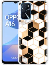 Oppo A16 / A16s Hoesje Black-white-gold Marble - Designed by Cazy