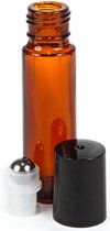 Donkerbruin glazen rollerflesje rvs (10 ml) - rolflesje - doorzichtig glas - aromatherapie - PRIJS PER STUK