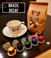 100 CUPS GODINCOFFEE BRAZIL SANTOS 17/18 DECAF ( cafeïnevrij )  , Handcrafted Medium Roast 100% ARABICA  Nespresso compatible capsules  specialty koffiecups verpakt in  5 x 20 cups