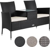 Casaria Polyrattan Tuinset - 2 Zitter Incl. Glazen Tafelblad – Grijs