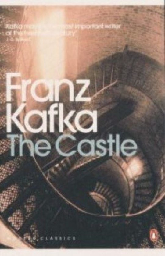 Boek 'The Castle' van Franz Kafka, met een donkerbruine afbeelding van een wenteltrap.