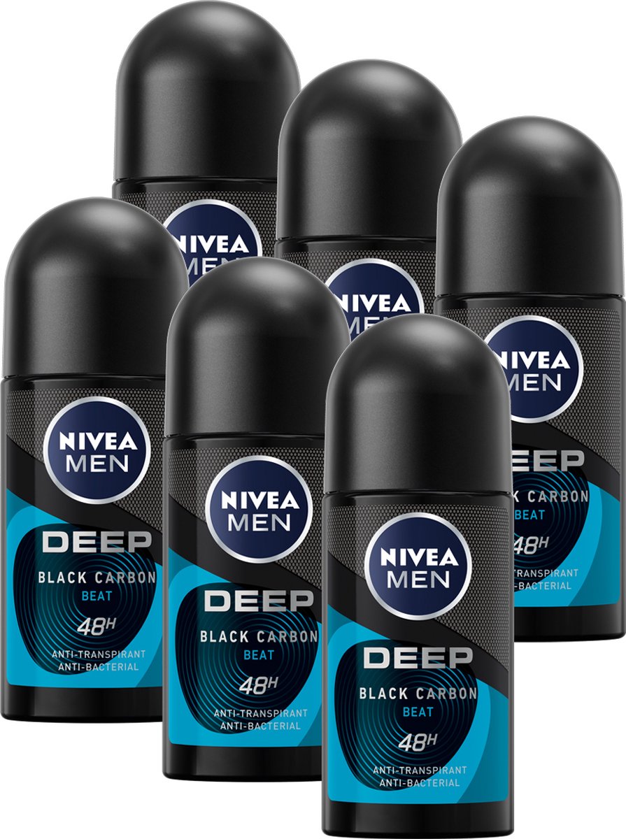 Goedkoopste NIVEA MEN Deep Black Carbon Beat Anti-Transpirant Deo Roller - Deodorant - 6 x 50ml - Voordeelverpakking