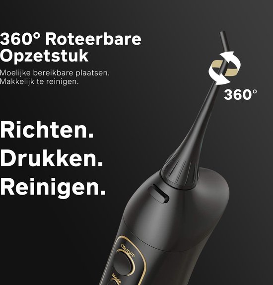 Zwart, 360 graden roteerbaar opzetstuk voor waterflosser.