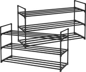 Parya Home - Schoenenrek - 3 planken - Metaal - 15 paar - Set van 2 - Zwart