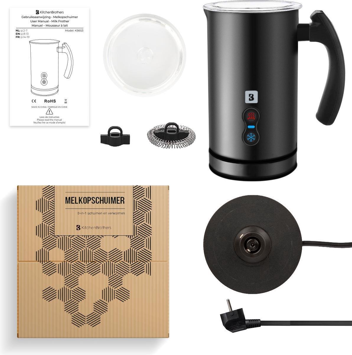KitchenBrothers Elektrische Melkopschuimer - Melkklopper - BPA- & PFAS-Vrij - 240 ml - Voor Cappuccino en Latte - Handige Melkschuimer - Zwart — cadeau in Kookcadeaus - foto 7