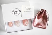 Ziamli Yoni eggs (Yoni eieren) - Set van 3 - Yoni egg (Yoni ei) - 100% Rozenkwarts - Drilled - Premium kwaliteit - GIA certified