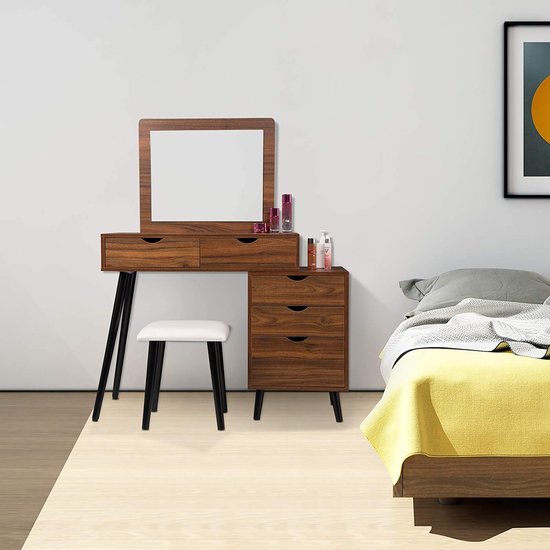 Furnihaus Kaptafel met rechthoekige spiegel en 2 lades, cosmetische Furnihaus Kaptafel met rechthoekige spiegel en 2 lades, cosmetische