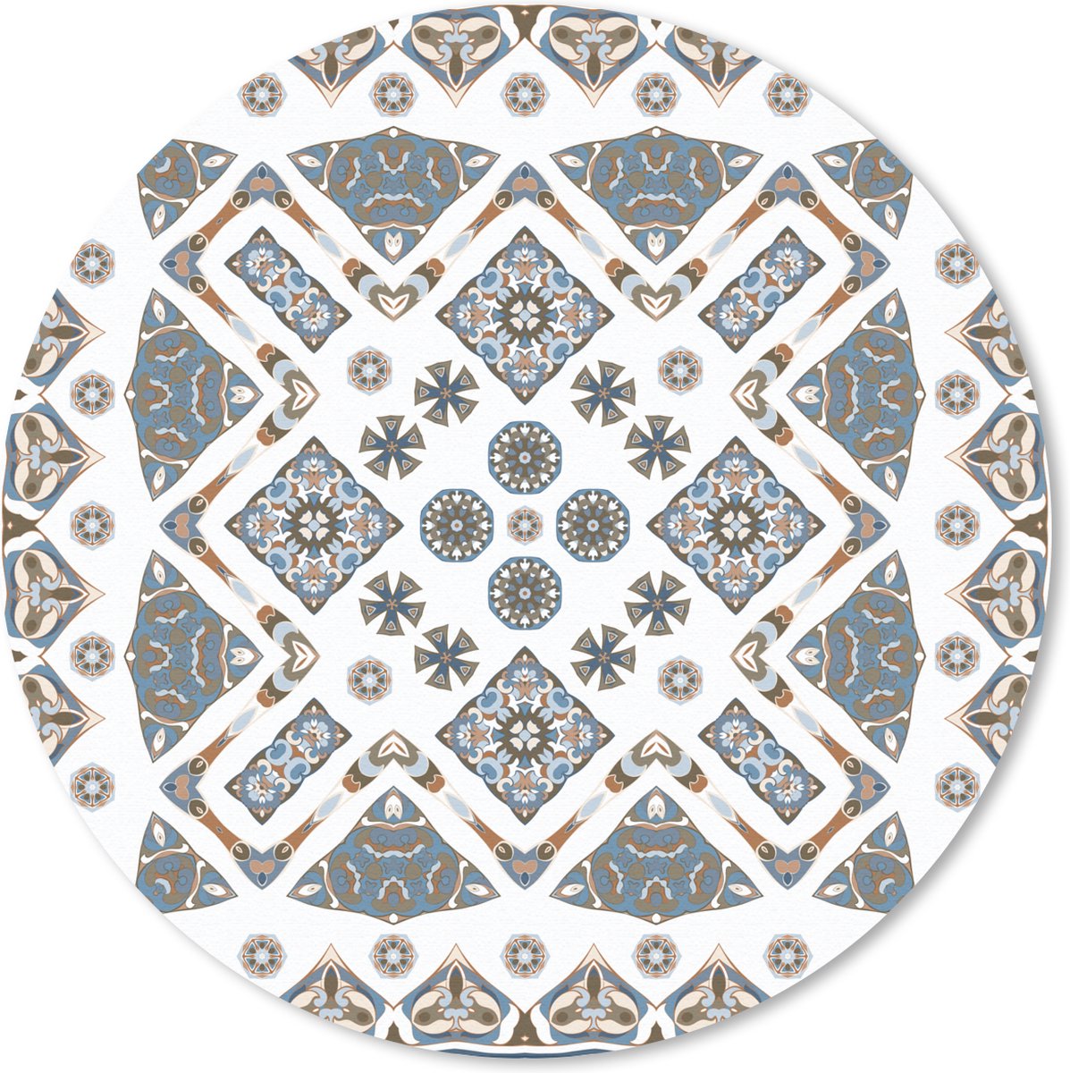 Muismat rond 30x30 cm - Mousepad Perzisch Tapijt - Patronen - Blauw - Wit - Ronde muismatten
