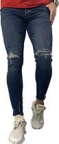 Heren Jeans blauw denim - skinny fit & stretch met scheuren - 3095 - maat 30