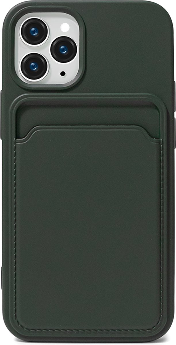 Hoesje Pasjeshouder geschikt voor iPhone 12 Pro Max Groen - Siliconen Case Back Cover