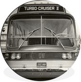 WallCircle - Wandcirkel - Muurcirkel - Bus - Vintage - Zwart - Wit - Aluminium - Dibond - ⌀ 90 cm - Binnen en Buiten