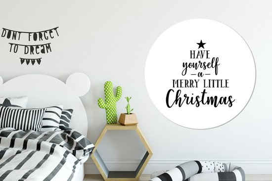 Citation de Noël Ayez un joyeux petit Noël avec un fond blanc Sticker papier peint cercle mural - ⌀ 120 cm - peinture ronde - cercle papier peint - cercle mural - cercle vivant - autocollant & découpe ronde