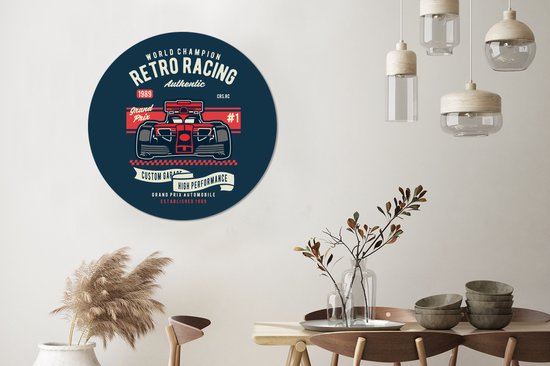 WallCircle - Wandcirkel ⌀ 90 - Auto - Racebaan - Vintage - Ronde schilderijen woonkamer - Wandbord rond - Muurdecoratie cirkel - Kamer decoratie binnen - Wanddecoratie muurcirkel - Woonaccessoires