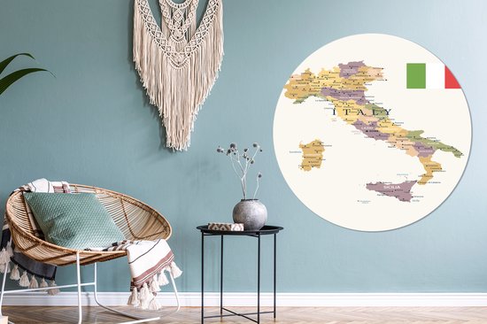 WallCircle - Wall Circle - Wall Circle Inside - Carte d'Italie - 140x140 cm - Décoration murale - Peintures Ronds