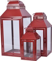 Decoris Lantaarn Set Van 3 - Kerstversiering - 20x20x45  16x16x35  12x12x24 cm Rood