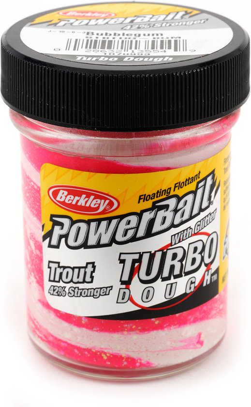 Berkley PowerBait Trout Turbo Dough, bubblegum kleur, 42% sterker.
