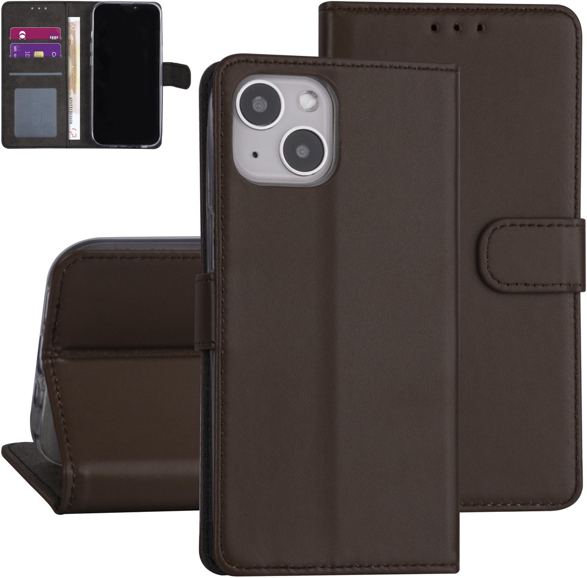 Bruin hoesje voor iPhone 13 - Booktype - Pasjeshouder - Magneetsluiting