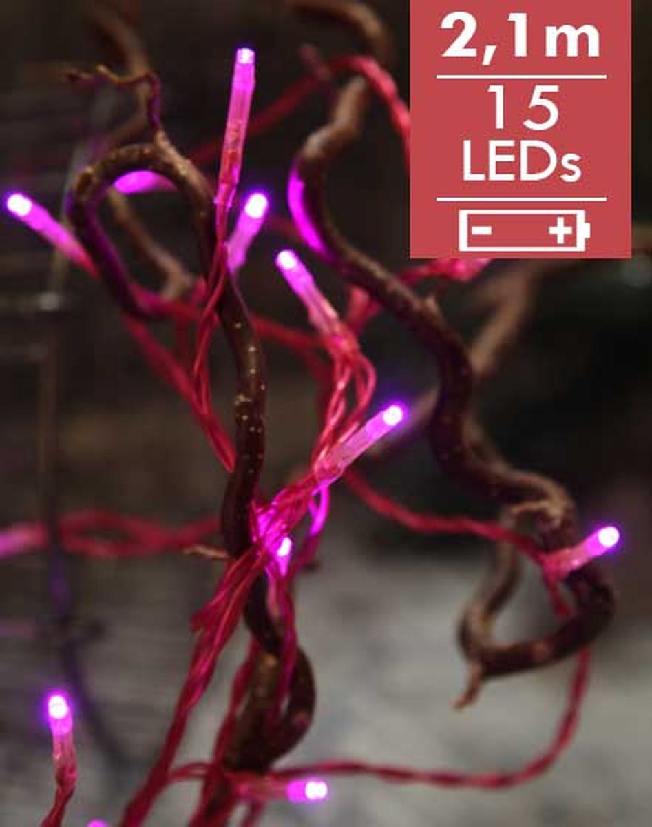 Kerstverlichting Roze op batterij 210cm 15leds bol