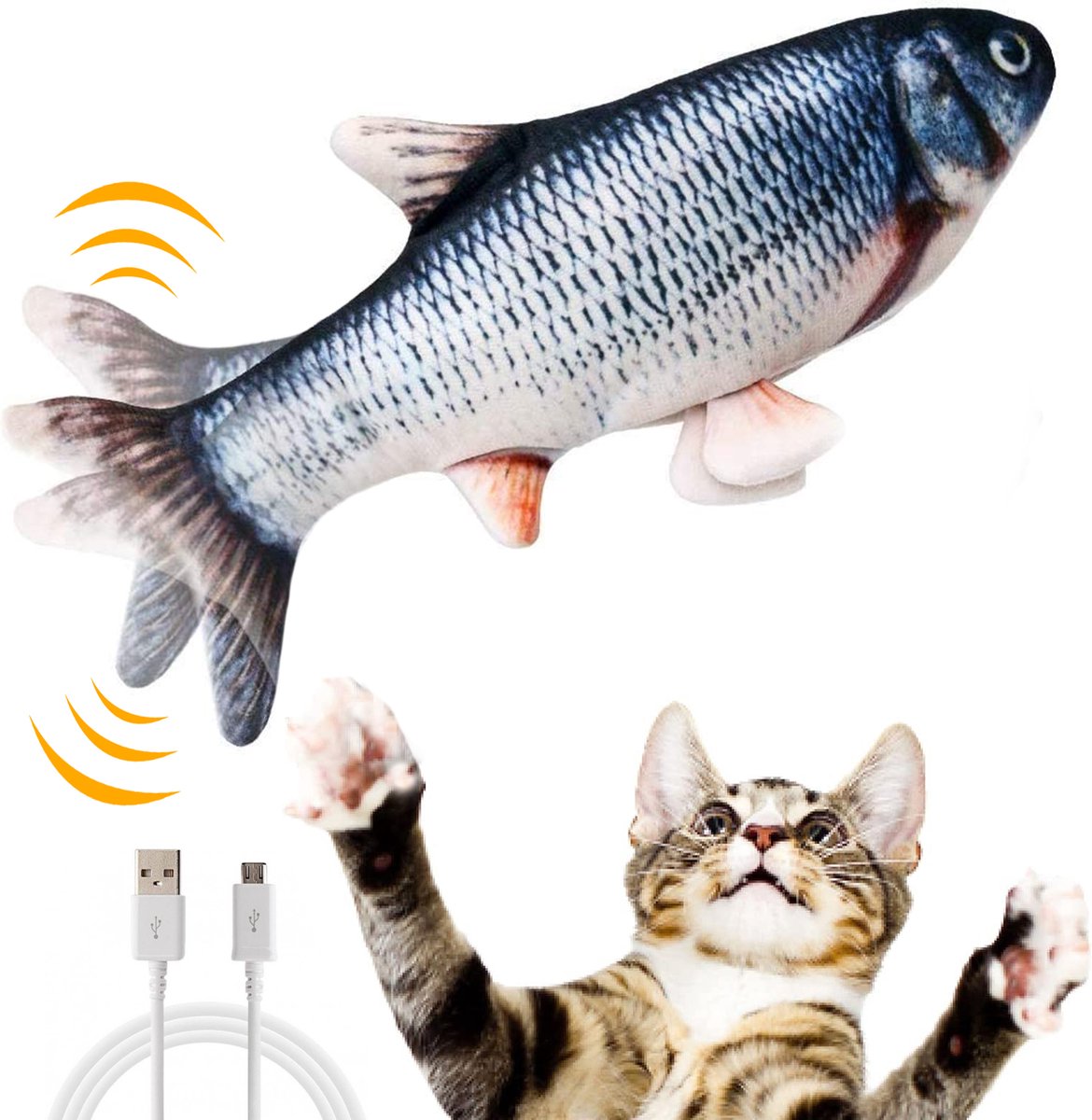 Elektrisch kattenspeeltje – Extra Makkelijk te Gebruiken - Dansende Vis – Bewegende Vis – Catnip Vis – Diervriendelijk Kattenspeeltje – Visspeeltje – USB Oplaadbaar – 30 cm - MFB