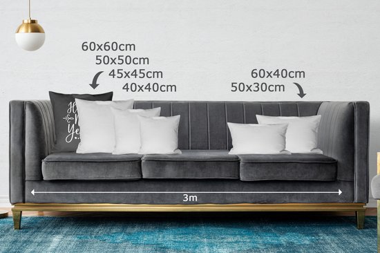 Sierkussen décoratif Citations du Nouvel An pour l'intérieur - Citation du Nouvel An ``Happy année '' - décoration murale noir - 60x60 cm - coussin intérieur carré en coton