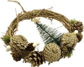 Rotan kerstkrans - White berry | ø 28 cm | Decoratieve kerstkans gemaakt uit rotan en dennenappels met kerstboom | Groen