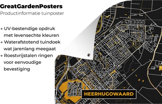 Tissu de jardin Plan de la ville - Heerhugowaard - Or - Zwart - 100x100 cm - Carte