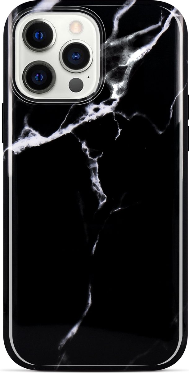 YONO iPhone 13 Pro Hoesje Marmer - Shock Proof Case - Zwart