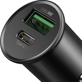 Hozard- 2 in 1 Autolader 30W met USB C & USB A 4.0 - Snellader - Car Fast Charger - Zwart