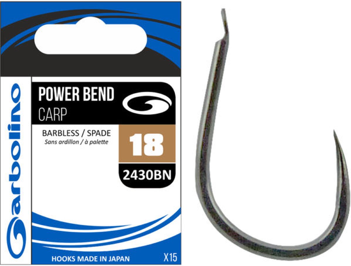 Garbolino Power Bend Carp Barbless-Spade (15 pcs) - Maat : 8