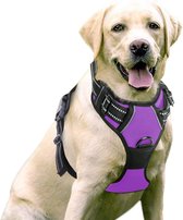 Sharon B - hondentuigje - voor middelgrote honden - paars - maat M - no pull harnas - anti trek - reflecterend - hoeft niet over het hoofd aangetrokken te worden