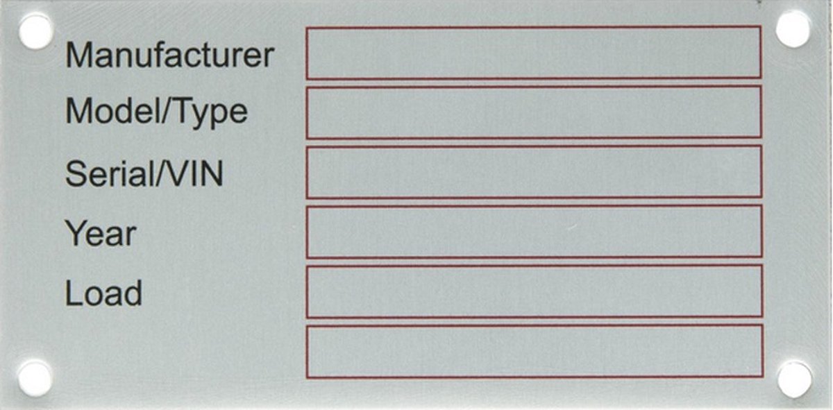 Kramp Typeplaat blank aluminium, serie/chassisnummer 100 x 50 mm