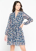 LOLALIZA Babydoll jurk met retro print - Marine Blauw - Maat 36