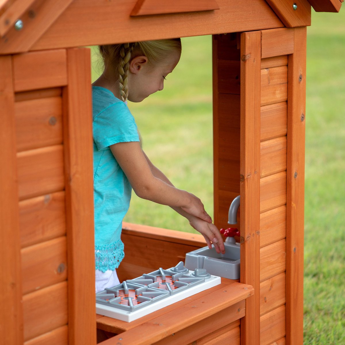 Backyard Discovery Timberlake Speelhuis in Bruin - Houten Speelhuisje met Speelkeuken, Telefoon en meer accessoires - Speelhuis voor de tuin / buiten — afbeelding 10