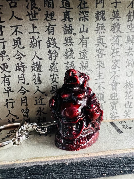 Une mini perle de jade + porte-clés Bouddha rouge-marron ensemble de 6 pièces Feng shui poupées porte-bonheur porte-bonheur