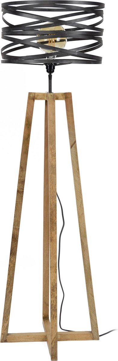 Wrapped Metal - Vloerlamp - getwist metaal - gekruist houten frame