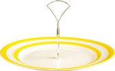 Cornishware Yellow Cake Plate 1 tier 26 cm - cakeschaal - geel wit gestreept - serveerbord - etagere
