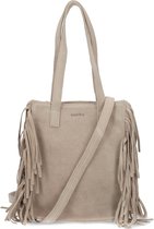 Sacha - Beige suède schoudertas met franjes