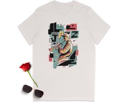 Jazz Muziek T Shirt - Jazz Trompet Shirt - Dames t Shirt met print - Heren t Shirt met opdruk - Unisex maten: S M L XL XXL XXXL - Tshirt kleur: Vintage Wit.