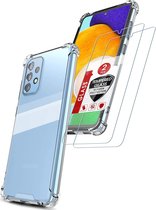 HB Hoesje Geschikt voor Samsung Galaxy A33 5G Transparant & 2X Glazen Screenprotector - Anti Shock Hybrid Back Cover