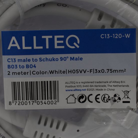Allteq C13-120-W, 2 m, CEE7/4, H05VV-F, 230 V