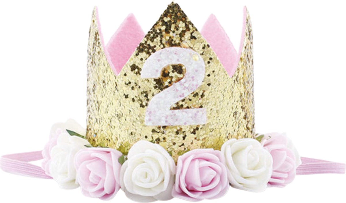 Joya Beauty® Set de décoration d'anniversaire de 2 ans Rose, Bébé, Couronne du 2e