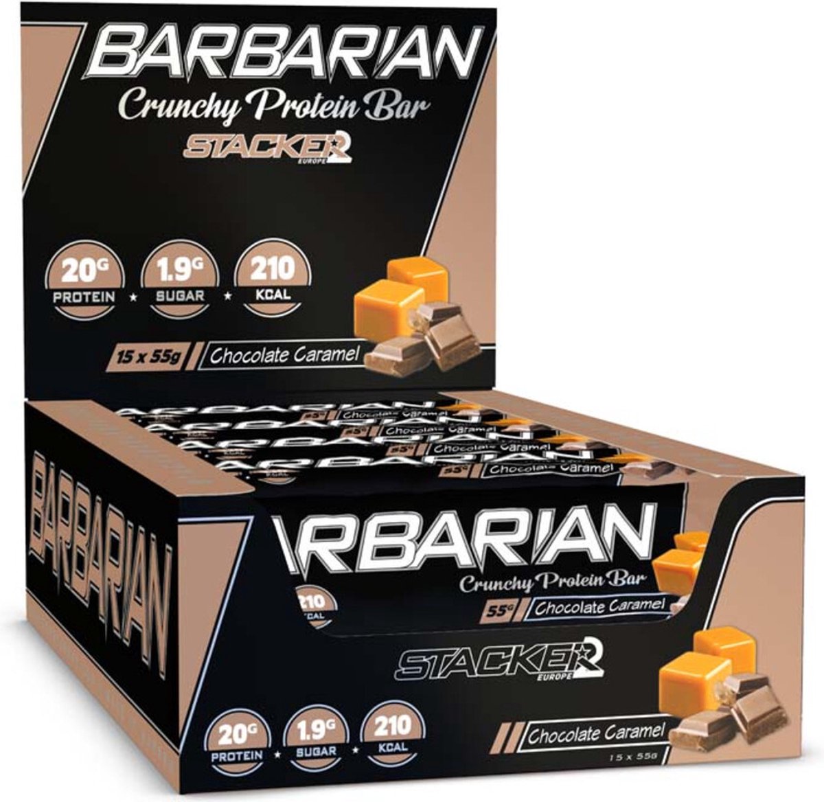 Barbarian Crunchy Protein Bar - Proteïne Repen / Eiwitrepen - Chocolade Caramel - 15 eiwitrepen