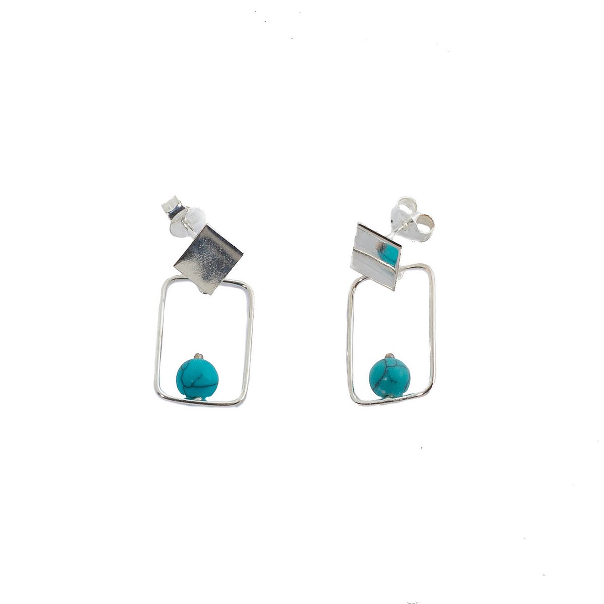 HÕBE - Judith Oorhanger – Gerecycled Sterling Zilver– Oorbellen – Handgemaakte Sieraad – Accessories – Turkoois- Dames Oorbellen