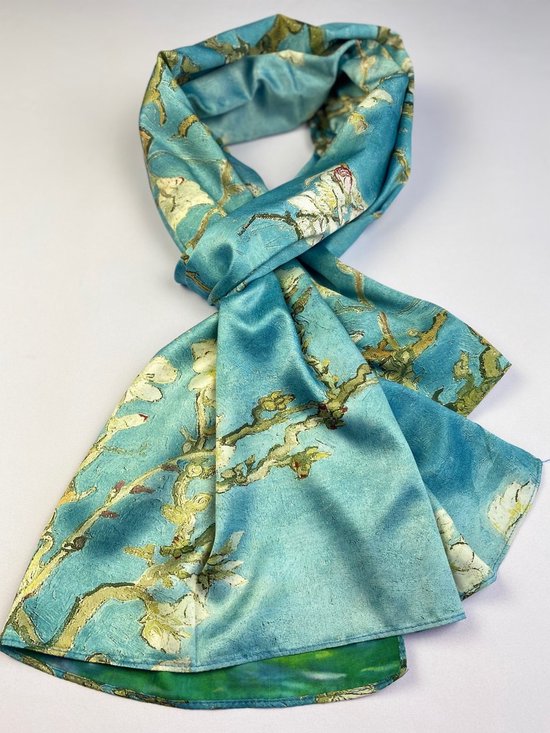 Dames sjaal Vincent van Gogh amandelbloesem 2 kanten print van glad materiaal