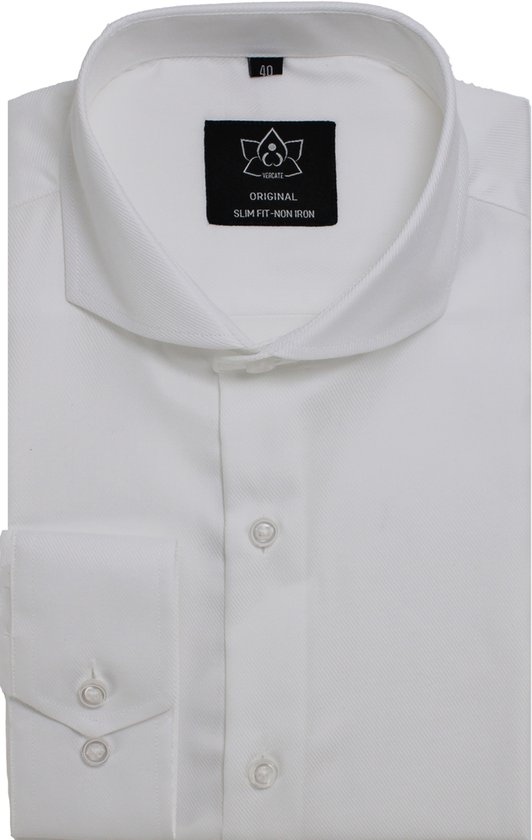 Vercate - Strijkvrij Overhemd - Wit - Slim Fit - Twill Katoen - Lange Mouw - Heren | bol.com