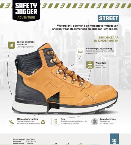 Gele sneaker met veters, zwarte details en textuur. Beschermende zool en ademend materiaal.