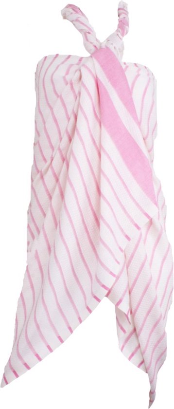 Pareo Hamamdoek Aquastreeps Pink 190x90 - 190x90cm - Omslagdoek - Ultradun Strandlaken - Sneldrogende Sauna pareo - Saunalaken - Stranddoek - Reishanddoek - Sneldrogende handdoeken